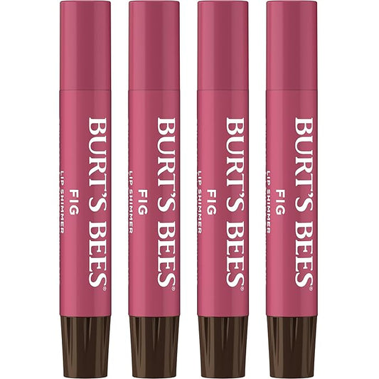 Burt's Bees Shimmer Lip Tint Set, Tinted Lip Balm Stick, Moisturizing for All Day Hydration with Natural Origin Glowy Pigmented Finish & Buildable Color, Fig (4-Pack)