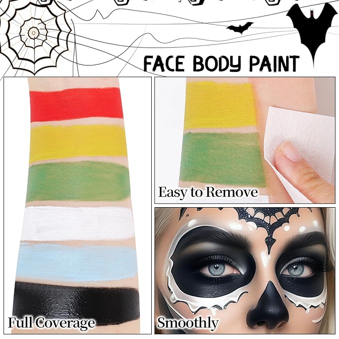 Halloween Makeup Kit for Demon, Water-Based Non-Toxic Face Paint Set with Red Face Body Paint, Red Horn Headband, for Halloween Devil Cosplay SFX Makeup, Theme Parties, Theatre