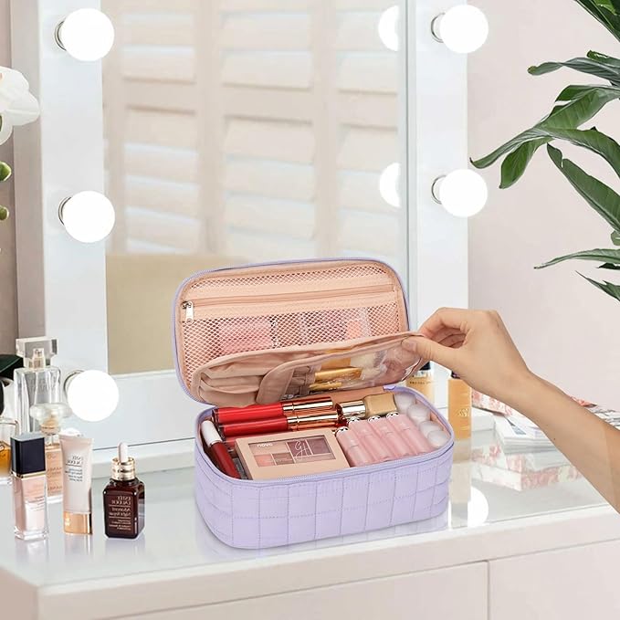 OCHEAL Small Makeup Bag,Portable Cute Travel Makeup Bag Pouch for Women Girls Makeup Brush Organizer Cosmetics Bags with Compartment-Purple