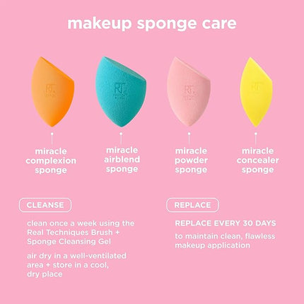 Real Techniques Miracle Powder Sponge, Makeup Blending Sponge For Powder Products, Set Makeup For Natural Finish & Cloud Skin, Buildable Coverage, Velvet Material, Latex-Free Foam, 2 Count