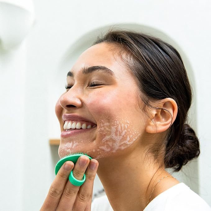 Boie USA Face Scrubber - Handheld Facial Tool, Deep Cleansing Exfoliating Facial Brush. Fights Acne with Gentle, Silicone-Like Bristles, Long Lasting, & Hypoallergenic (Pink)