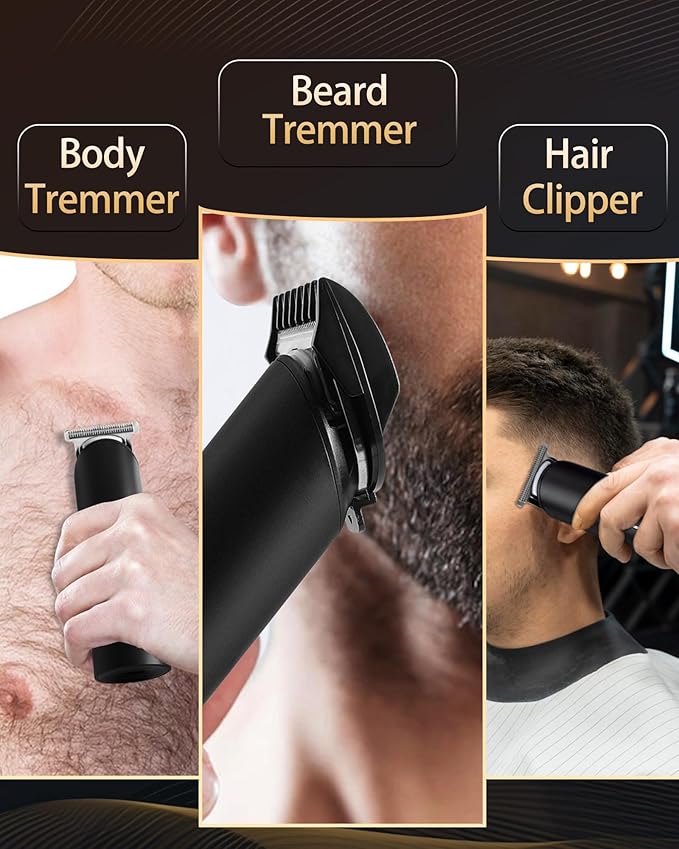 PRITECH Beard Trimmer for Men - Rechargeable Men's Electric Trimmer & Razor, Cordless Body Groomer for Face, Neck, Groin & Manscaping, Includes Standing Charging Dock, Ideal Gift for Men, Black
