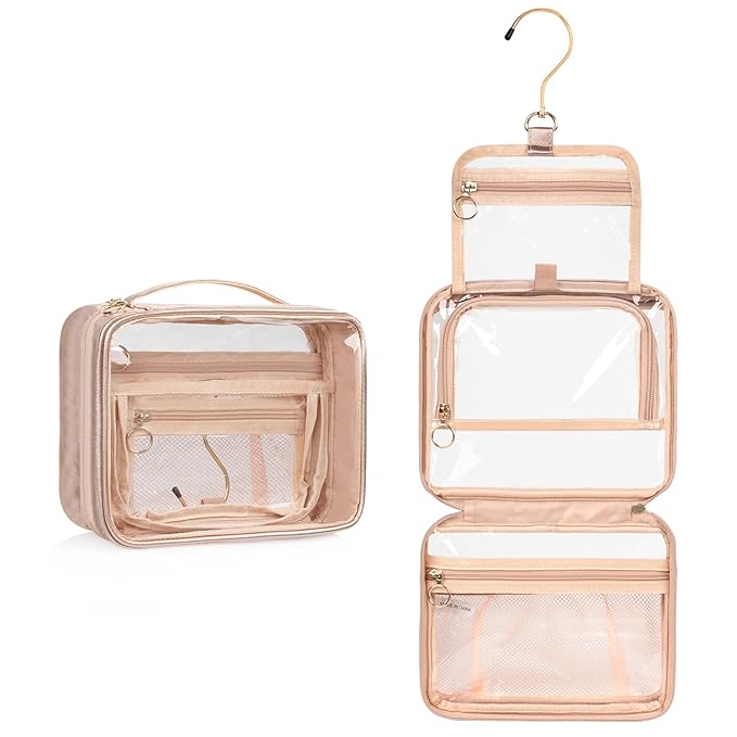 CUBETASTIC Toiletry Bag for Women, Clear Hanging Travel Toiletries Bag, Portable Makeup Bag Transparent Cosmetic Case with Handle, Traveling Make Up Organizer