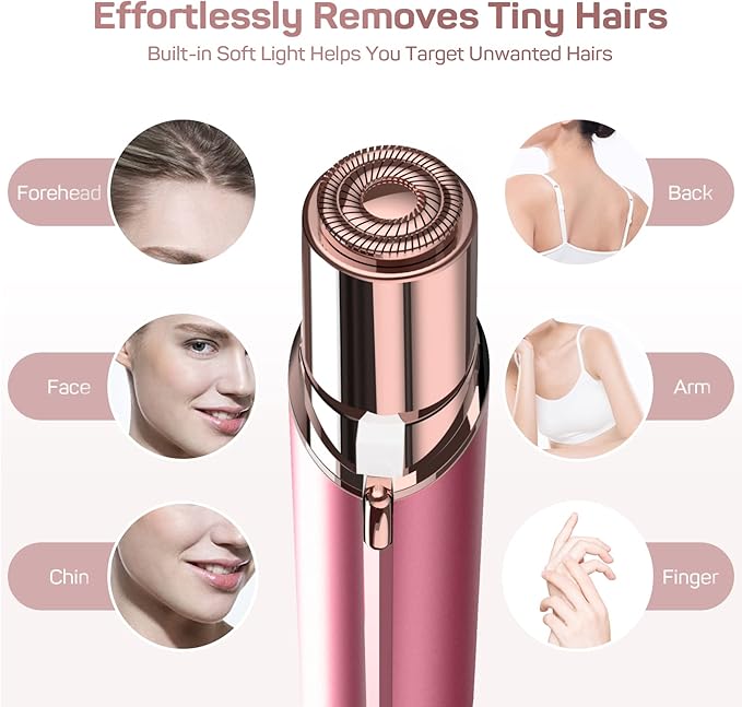 Facial Hair Removal for Women, Electric Painless Facial Hair Remover for Face, Lip, Chin with 2 x Replacement Heads