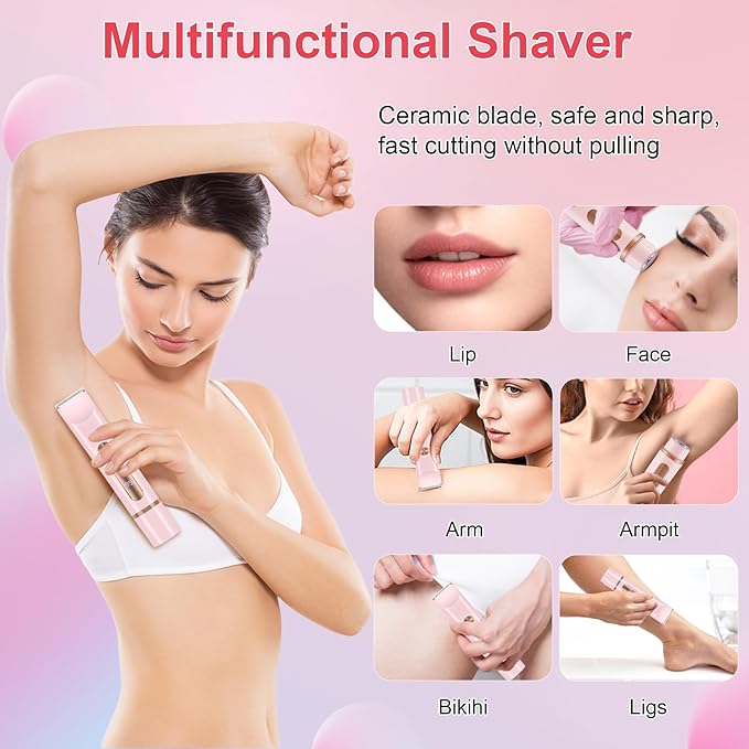 Bikini Trimmer for Women, Cordless& Painless& Waterproof Dual Head Shaver for Women Private Area& Face& Body, 2-in-1 Electric Razors, Bikini Shaver, Hair Trimmer with LCD, Travel Grooming Kit