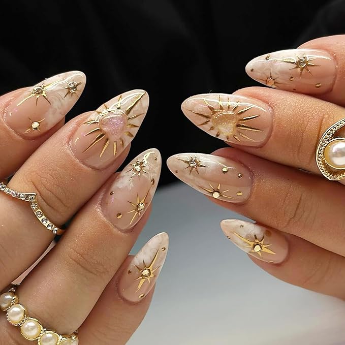 30Sheets Gold Nail Art Stickers Star Line 3D Self Adhesive Nail Stickers for Nail Art Moon Stars Nail Decals Heart Nail for Women and Girls Manicure DIY Decoration