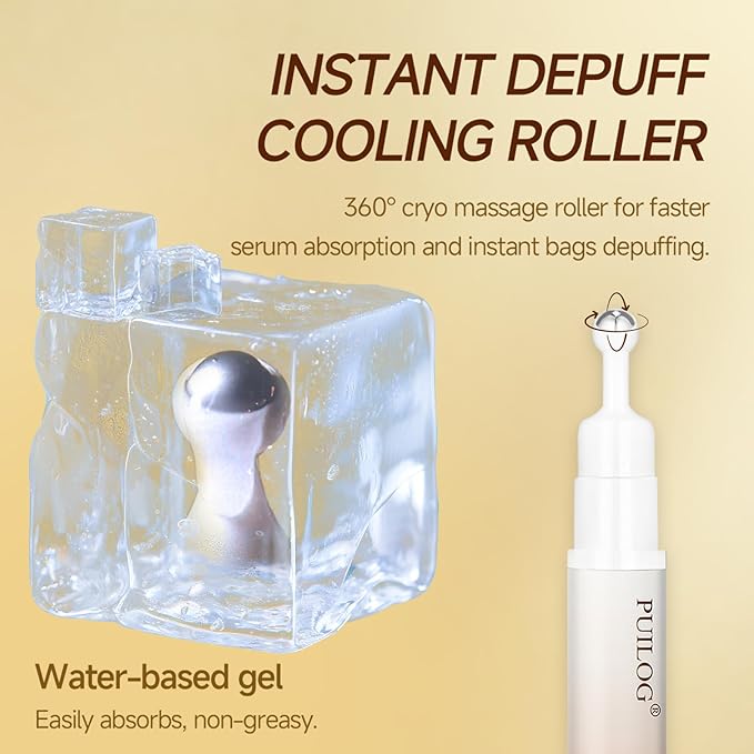 5% Caffeine Eye Serum Roller, Eye Cream for Dark Circles & Wrinkles - with Retinal Hyaluronic Acid, Instant Depuffing Eyelid Lift, 0.51 fl oz