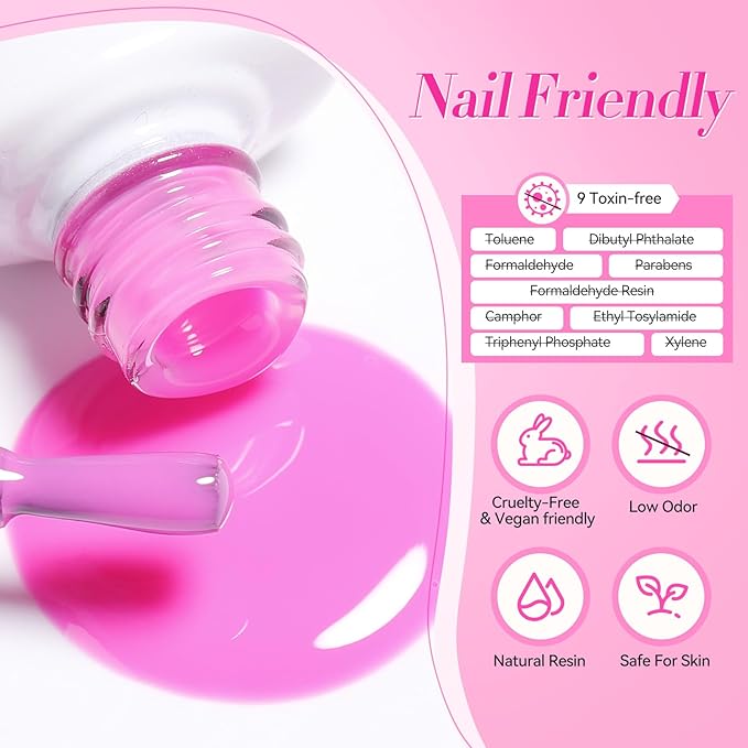 Born Pretty Jelly Pink Gel Nail Polish Halloween Milky Hot Pink Ghost Translucent Gel Polish Soak Off U v LED Light Cure Nail Art Kit for Salon Manicure and DIY at Home