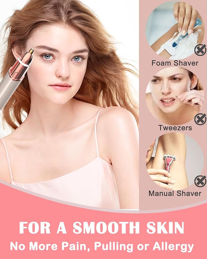 Facial Hair Remover and Eyebrow Trimmer - 2 in 1 Facial Hair Removal Epilators for Women - Rechargeable Travel Face Hair Razor Bikini Shaver for Face Peach Fuzz Lips Chin Armpit Body (Gold)