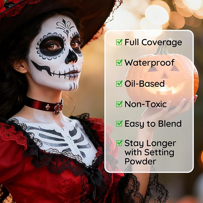 Halloween White White Black Grey Face Painting Kit For Skeleton Goth Skull Makeup, Baseball Softball Sport Games, Cosplay, Costume, Theme Parties and SFX Special Effect