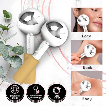 Ice Globes for Facials | Unbreakable Steel Cooling Roller | Cryo Sticks for Face | Massager for Face Neck & Eyes | Skin Care for Dark Circles, Puffiness, Wrinkles, Collagen Production (Gold)