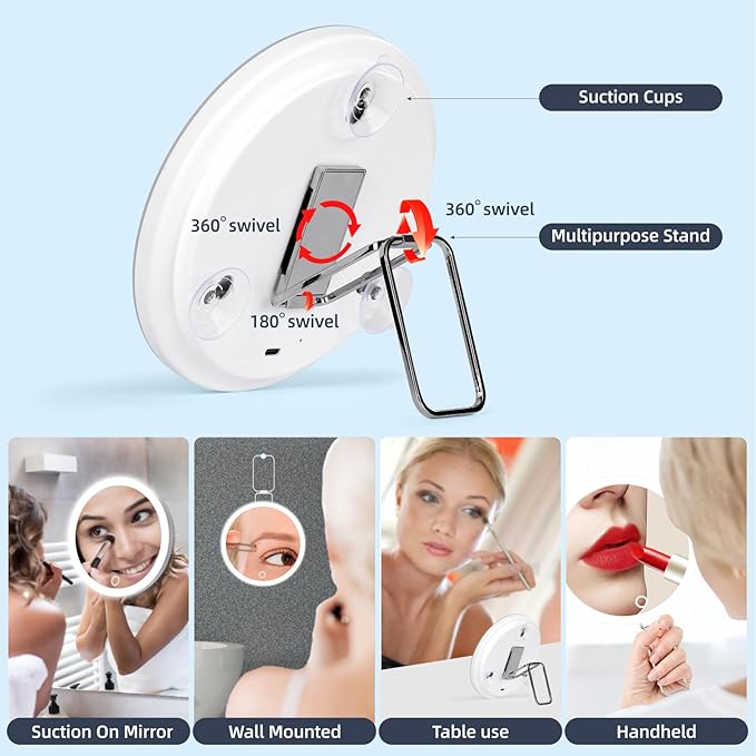 30X Magnifying Mirror with Lights, 6inch Makeup Magnifying Mirror, Travel 30x High Magnification with 3 Color Dimmable Lights - 3 Suction Cups & Adjustable Stand, for Detailed Makeup/Shaving