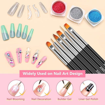 AIMEILI Nail Dotting Tools for Gel Nail Polish Nail Art, 6PCS Double-ended Liner Brushes Design Pen French Nail Brush DIY Manicure Tools Gift
