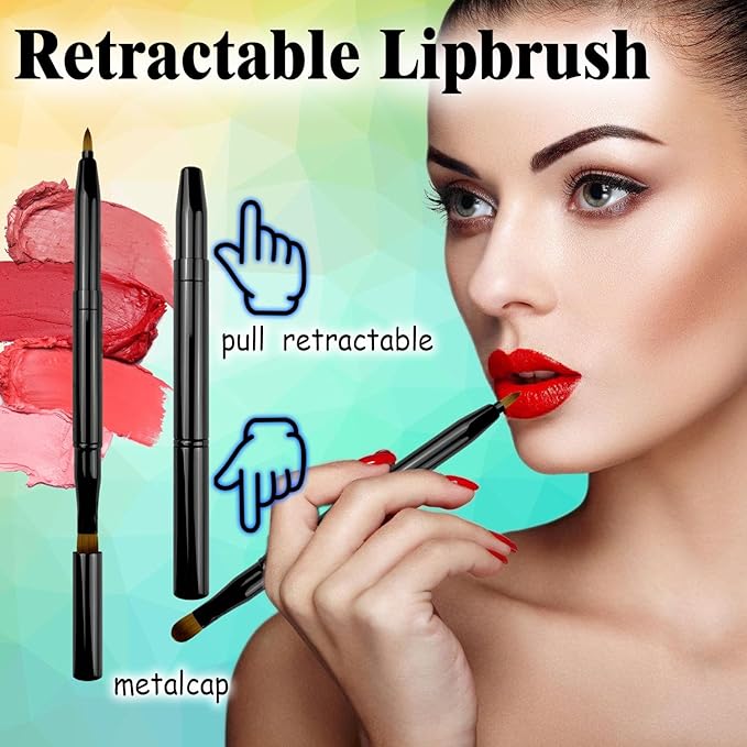 2 Pack 4 in 1 Makeup Brush Set, Retractable Lip Brush for Lipstick, Powder Foundation Brush, Concealer Brush, Eyeshadow Brush, Lip Brush Applicator, Double Ended Makeup Brush for Liquid, Cream, Powder