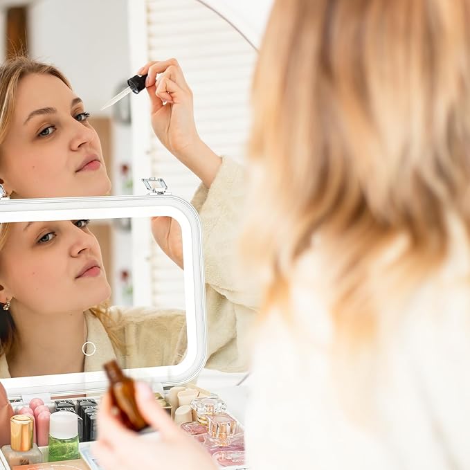 Travel Makeup Train Case With LED Lights, 3 Brightness Adjustable Portable Makeup Organizer, Professional Adjustable Divider Storage Waterproof Makeup Train Case Accessories and Toolboxes