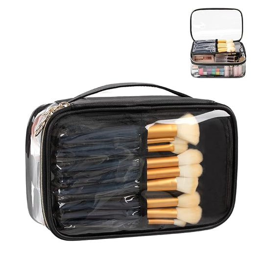 OCHEAL Clear Makeup Bag, Portable Cosmetic Organize,Travel Makeup Bag Cute Clear Pouch For Women and Girls Cosmetics Bags with Divider Makeup Brush Compartment-Large