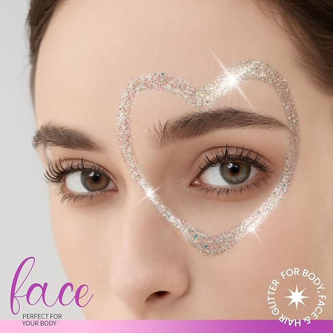 Teenitor Face Glitter, 2pcs Body Glitter Gel, Hair Glitter Gel, 20g/0.7oz Versatile Glitter Set for Face, Body, Hair, 2 Sizes White Glitter Gel for Makeup