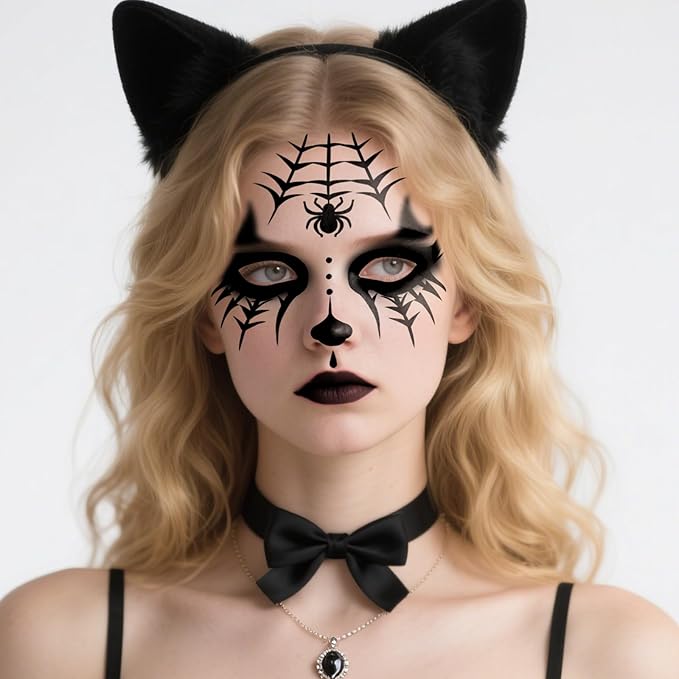 8Pcs Halloween Face Tattoo Stickers, Spider Web Temporary Tattoos, Face Decals,Temporary Makeup Sticker Tattoos, Face Sticker Art for Women Girls Halloween Masquerade Party