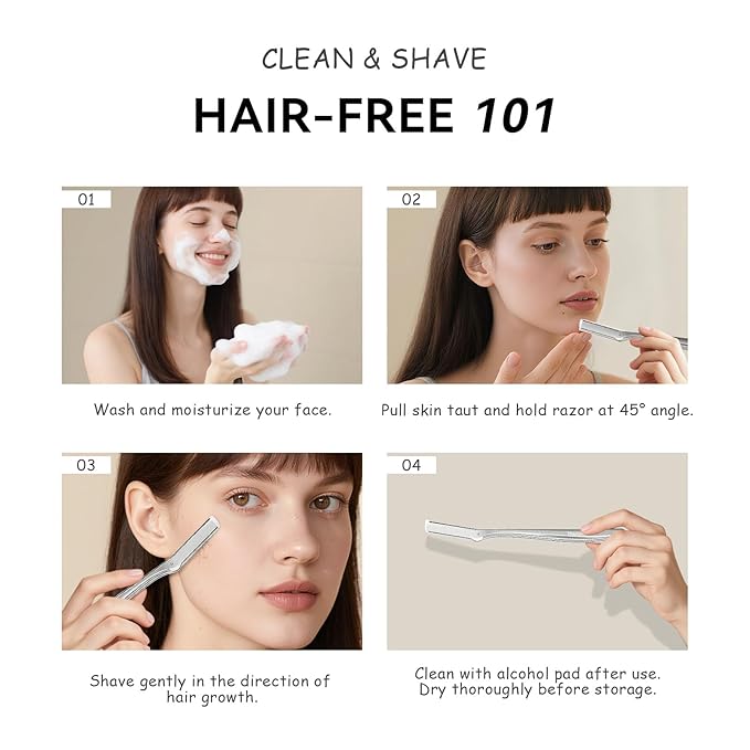 Dermaplane Razor for Women Face, Stainless Steel Handle with 6 Replaceable Blades, Huauoo Face Razors for Women, Peach Fuzz Remover, Eyebrow Trimmer, Dermaplaning Tool for Face Exfoliation (Silver)