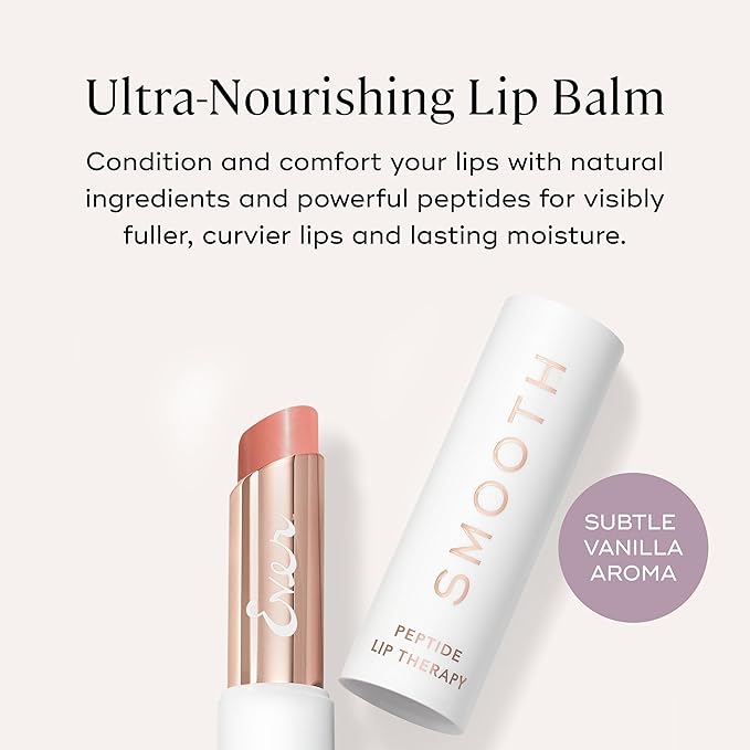 EVER SMOOTH Peptide Lip Therapy Collagen Balm – PETAL Soft Neutral Pink Tint, Coconut, Argan & Camellia Oils, Peptides & Shea Butter, Vegan & Cruelty-Free Lip Nourishment