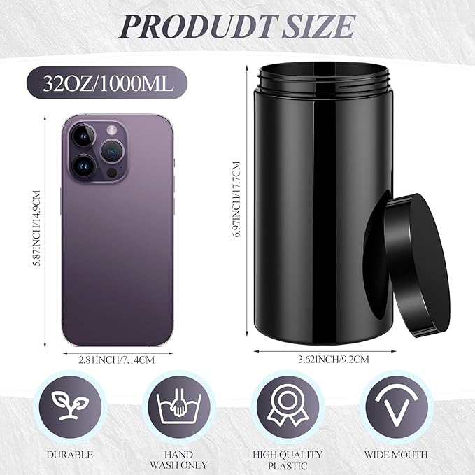 Patelai 4 Pieces Round Wide-mouth Leak Proof Plastic Container Jars with Lids for Travel Storage Makeup Beauty Products Face Creams Oils Salves Ointments DIY Making(32 Ounce,Pure Black)