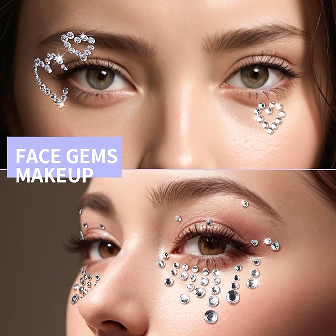 Teenitor Face Gems Hair Pearls Rhinestones for Makeup Festival Face Jewels Hair Jewels, 1300PCS Self-Adhesive Rhinestones and Gems for Face, Hair, Body, Eye