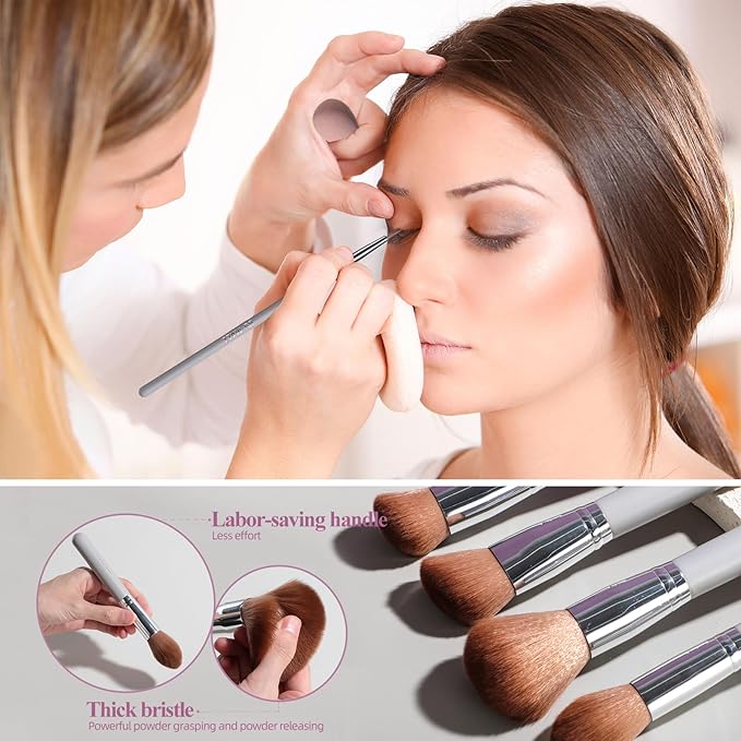 BS-MALL Makeup Brushes Premium Synthetic Foundation Powder Concealers Eye Shadows 18 Pcs Brush Set with 5 sponge & Holder Sponge Case (Grey)