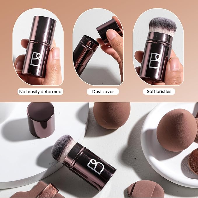 BS-MALL Kabuki Brush Makeup Sponge Set 8 Pcs with Foundation Powder Brush Powder Puff Essential Tools for Flawless Makeup Application