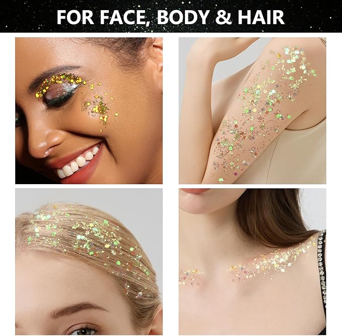 Teenitor Glow in The Dark Glitter, 12 Colors Body Glitter Face Glitter Hair Glitter Gel for UV Black Light Halloween Makeup Festivals Raves