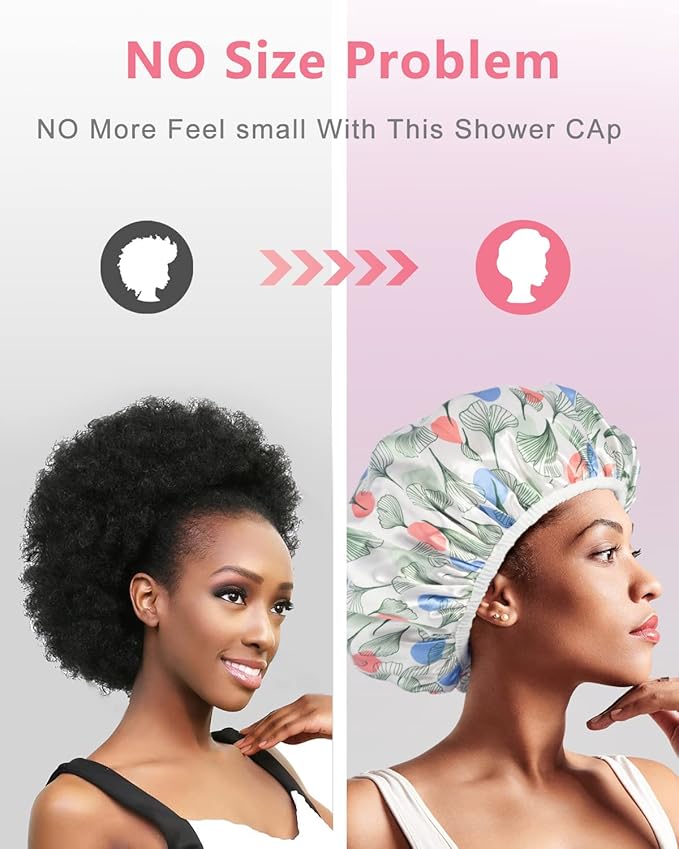 Shower Cap, Terry lined Reusable shower caps, Large Shower Cap for Women, Waterproof Hair cap Triple Layer Shower Caps for Long Thick Hair