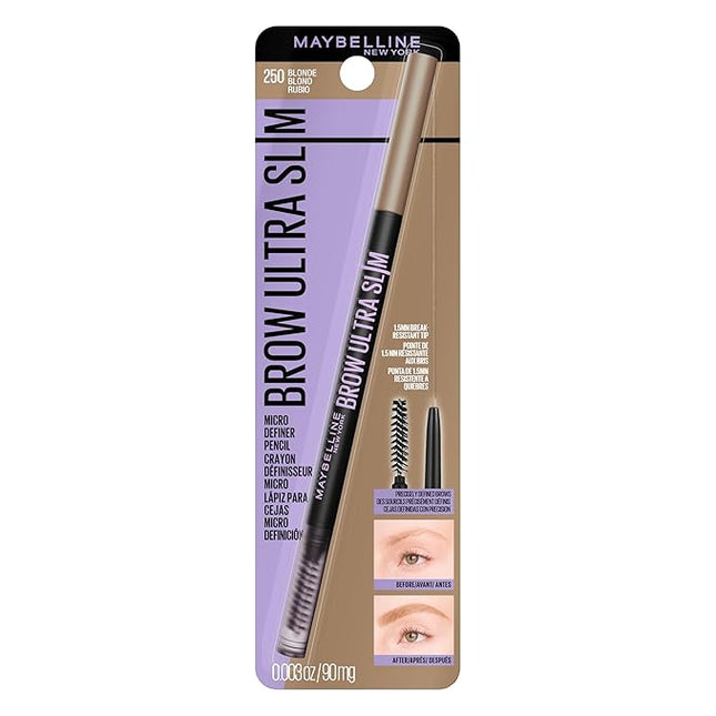 Maybelline Express Brow Ultra Slim Eyebrow Makeup, Brow Pencil with Precision Tip and Spoolie for Defined Eyebrows, Blonde, 1 Count (Packaging May Vary)