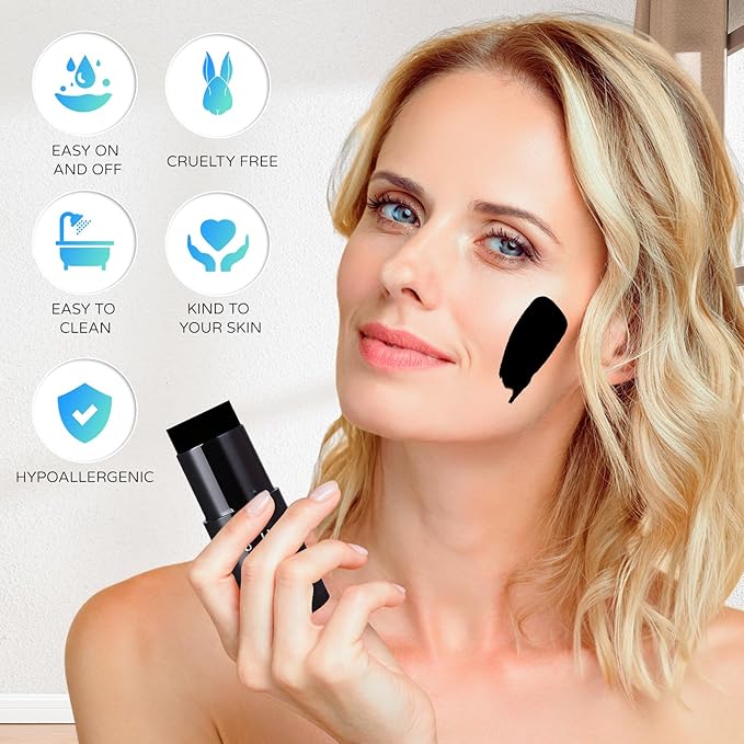 Go Ho Black Face Paint,Easily Washable Formula Face Body Paint Stick,Non-toxic Full-coverage Cream Black Body Paint for Adults Children Halloween Cosplay SFX Skeleton Goths Makeup