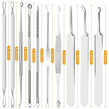 Pimple Popper Tool Kit - Boxoyx 10 Pcs Blackhead Remover Comedone Extractor Kit with Metal Case for Quick and Easy Removal of Pimples, Blackheads, Zit Removing, Forehead,Facial and Nose(All Silver)