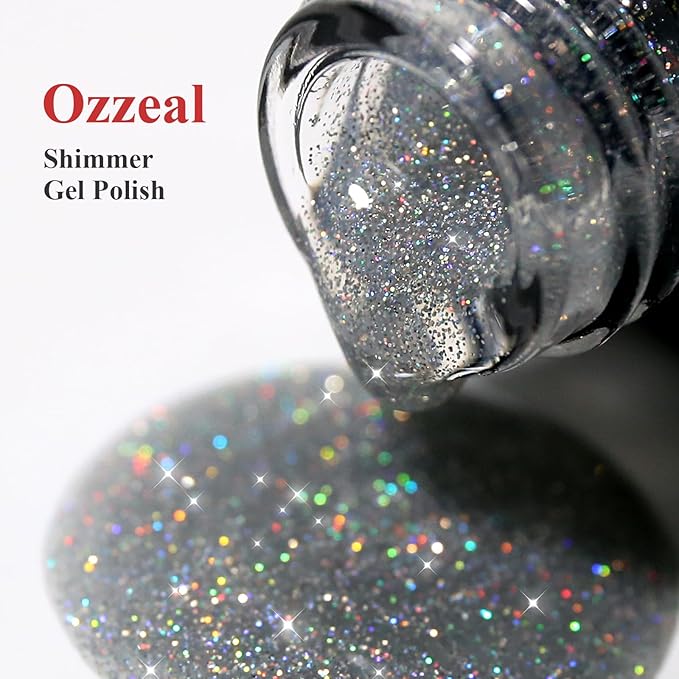Glitter Gel Polish, Grey Iridescent Sparkle Shimmer for Summer Rainbow Manicure - Soak off LED UV Gel for Nail Art DIY - 15ML