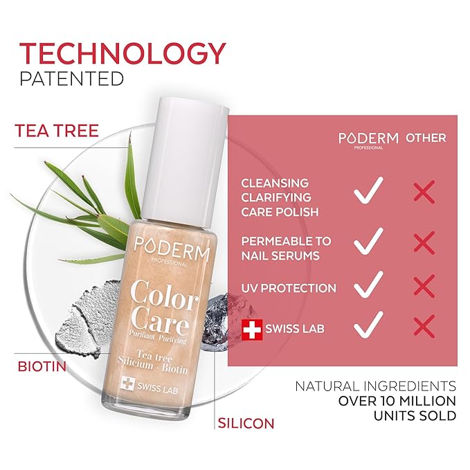 PODERM - Nail Polish – Enriched with Tea Tree – Improves nail appearance – Ingredients Natural/Vegan - foot/hand - Swiss Made (Brilliant Gold)