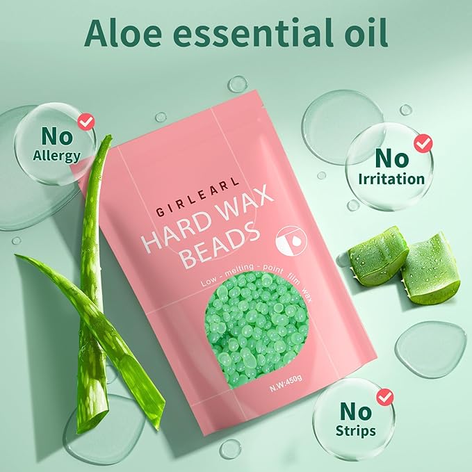 Wax Beads (1lb) for Hair Removal - Aloe Vera Formula, Perfect for Sensitive Skin, Eyebrow, Brazilian Bikini, Legs, Facial and Full Body Waxing at Home