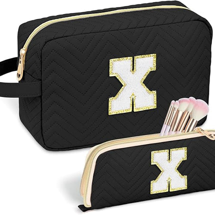 Personalized Initial Makeup Bag Waterproof Leather Cosmetic Bag Travel Toiletry Bag, Valentine’s Day Gift Makeup Organizer Case & Makeup Pouch for Women Teen Girls Mom Girlfriend Wife