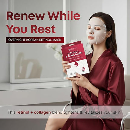 Clear Beauty Retinol & Collagen Face Mask – Firming & Hydrating – Reduces Fine Lines & Wrinkles – Korean Sheet Mask, Dermatologist Tested, Anti-Aging – Vegan, Clean Beauty, Cruelty-Free – 5 Count