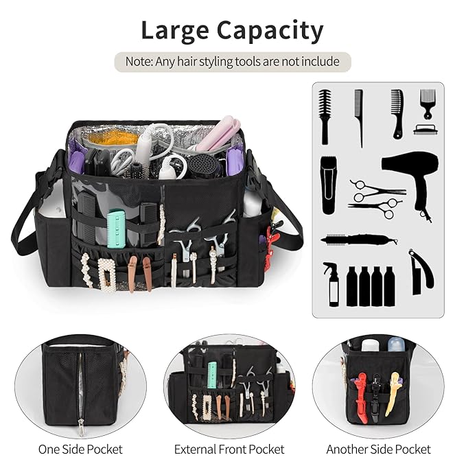 Hairdresser Bag, Professional Makeup Bag for Hairstylist, Large Capacity Hairdressing Bag with Shoulder Strap and Waist Belt, Travel Hairdressing Tools Storage Organizer with Heat Insulation Material
