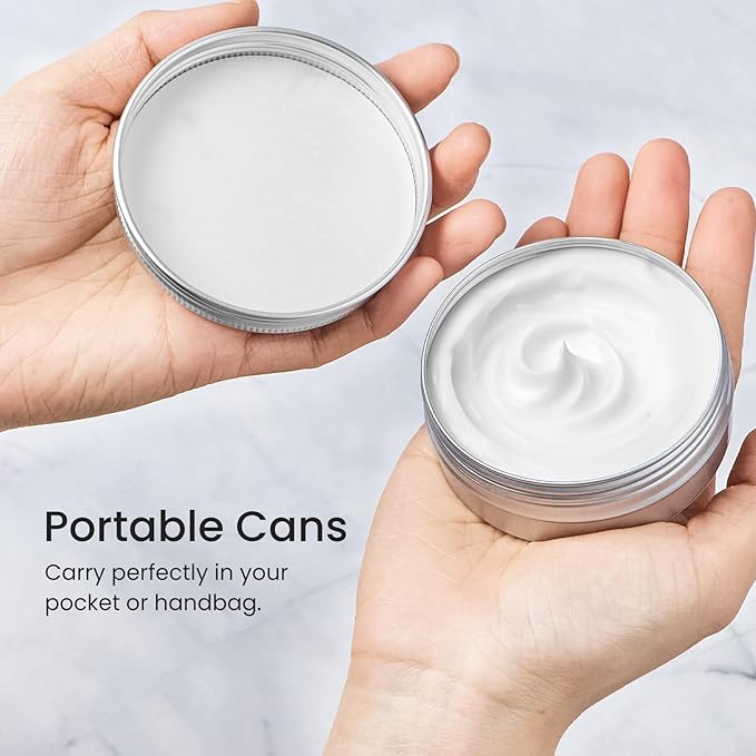 TUZAZO 12Pack 2 Oz Aluminum Tin Cans with Screw Lid and Labels, Refillable Travel Sized Cosmetic Containers Small Tins for Salves, Lotion Bars, Beard Balms, Candles