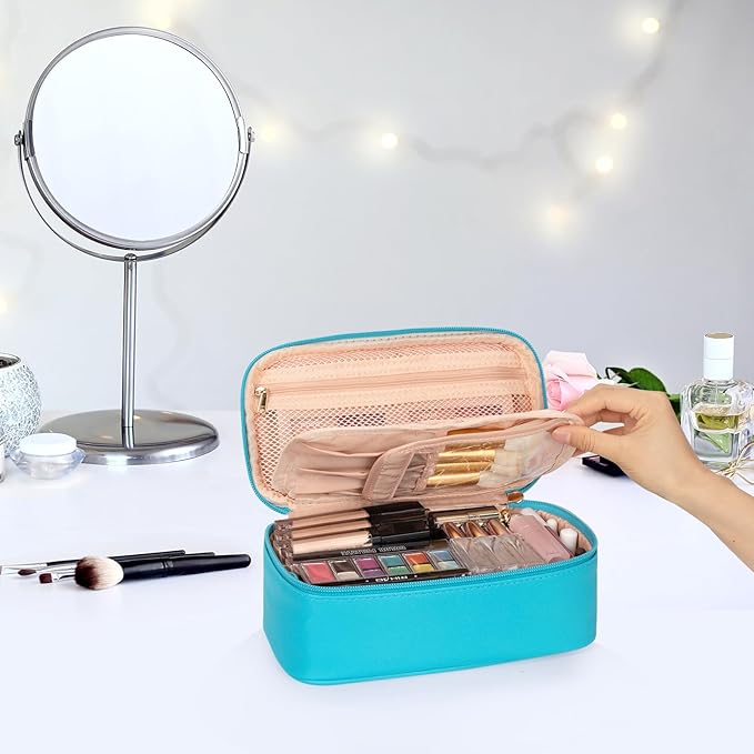 OCHEAL Small Makeup Bag,Portable Cute Travel Makeup Bag for Women and Girls Makeup Brush Organizer cosmetics Pouch Bags-Dark Blue