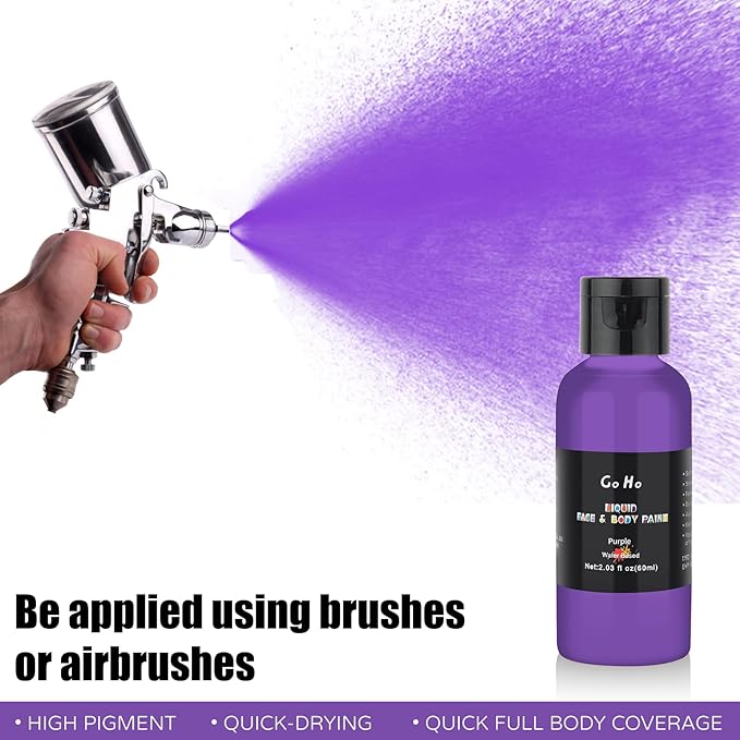 Go Ho Makeup Purple Body Paint(2.1 oz),Water Based Purple Face Paint and Body Paint for Airbrush Makeup Special FX, Cosplay, and Halloween Make up
