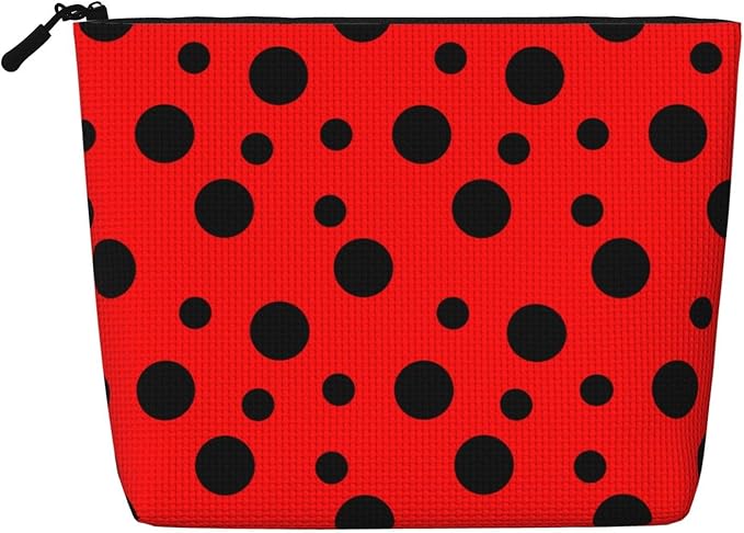MOLAIGIN Red Black Polka Ladybugs Dot Cosmetic Bag For Women, Travel Makeup Bag, Toiletry Zipper Bag, Large Capacity Aesthetic Cases