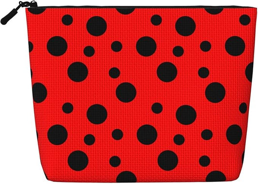 MOLAIGIN Red Black Polka Ladybugs Dot Cosmetic Bag For Women, Travel Makeup Bag, Toiletry Zipper Bag, Large Capacity Aesthetic Cases