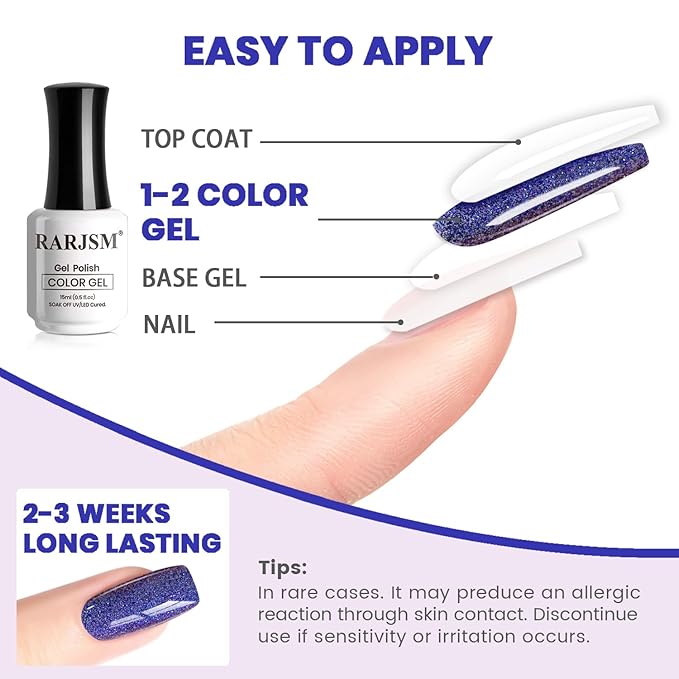 RARJSM Chameleon Gel Nail Polish Blue to Purple Multichrome Big Flakes Color Changing Glitter Chrome GelPolish Curing Requires Sparkle Shimmer Nail Gel Varnish Soak Off DIY at Home Salon 15ml