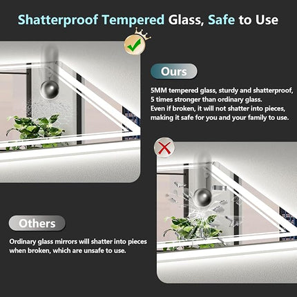 84x32 Inch LED Bathroom Mirror with Lights, Backlit & Front Lit, Anti-Fog Lighted Vanity Mirrors for Bathroom Wall, Dimmable, 3-Color Light, Memory, Shatter-Proof, Tempered Glass, ETL Listed