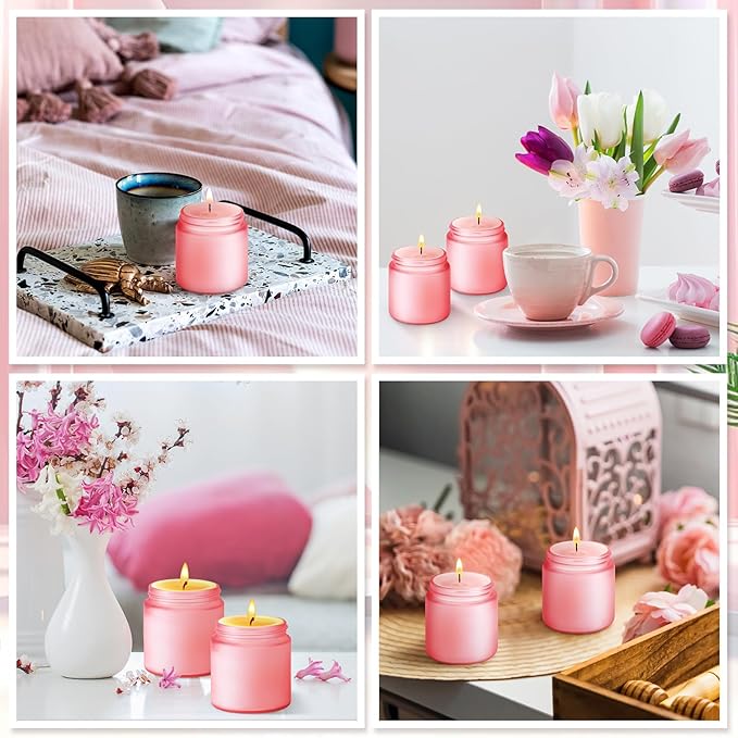 Norme 12 Pcs 4 oz Glass Jars with Lids Leakproof Round Airtight Empty Cosmetic Jars with Inner Liners Lid for Storing Lotions Powder Ointments Candle Making Tins (Pink)