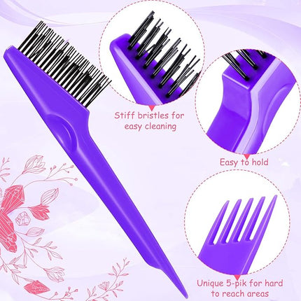 Yaomiao 2 Pcs Hair Brush Cleaner Tool 2-in-1, Purple Hairbrush Cleaner for Removing Hair Dust, Mini Comb for Removing Dirt, Home Salon Use