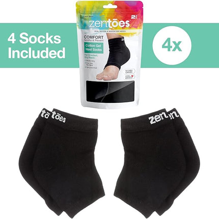 ZenToes Moisturizing Socks for Cracked Heel Treatment, Vitamin E, Olive Oil and Jojoba Oil Infused Heel Socks, Galentines Day Gifts, Self Care Gifts for Women (Cotton Black, Regular)