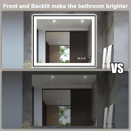 40x32 LED Bathroom Mirrors for Wall -Black Aluminum Framed (Front and Backlit), Anti-Fog Vanity Mirror With Lights,Stepless Dimmable Lighted Mirror,3 Colors Smart Mirror(Horizontal/Vertical)